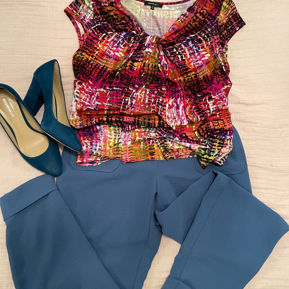 Colorful Blouse and Blue Pants Set